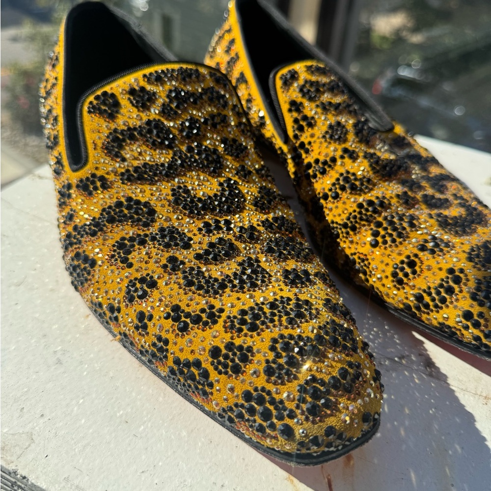 Christian Louboutin Leopard Pattern Yellow and Black Loafers